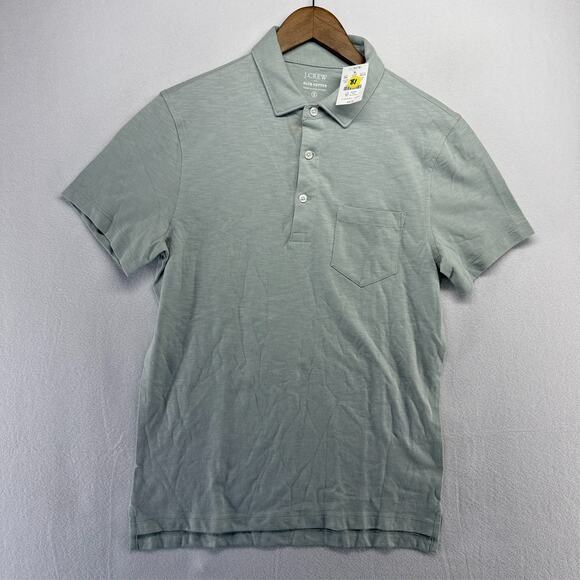 J Crew Polo Shirt men's Small Blue Slub Cotton Jersey Pocket Preppy Solid NEW - Picture 2 of 9
